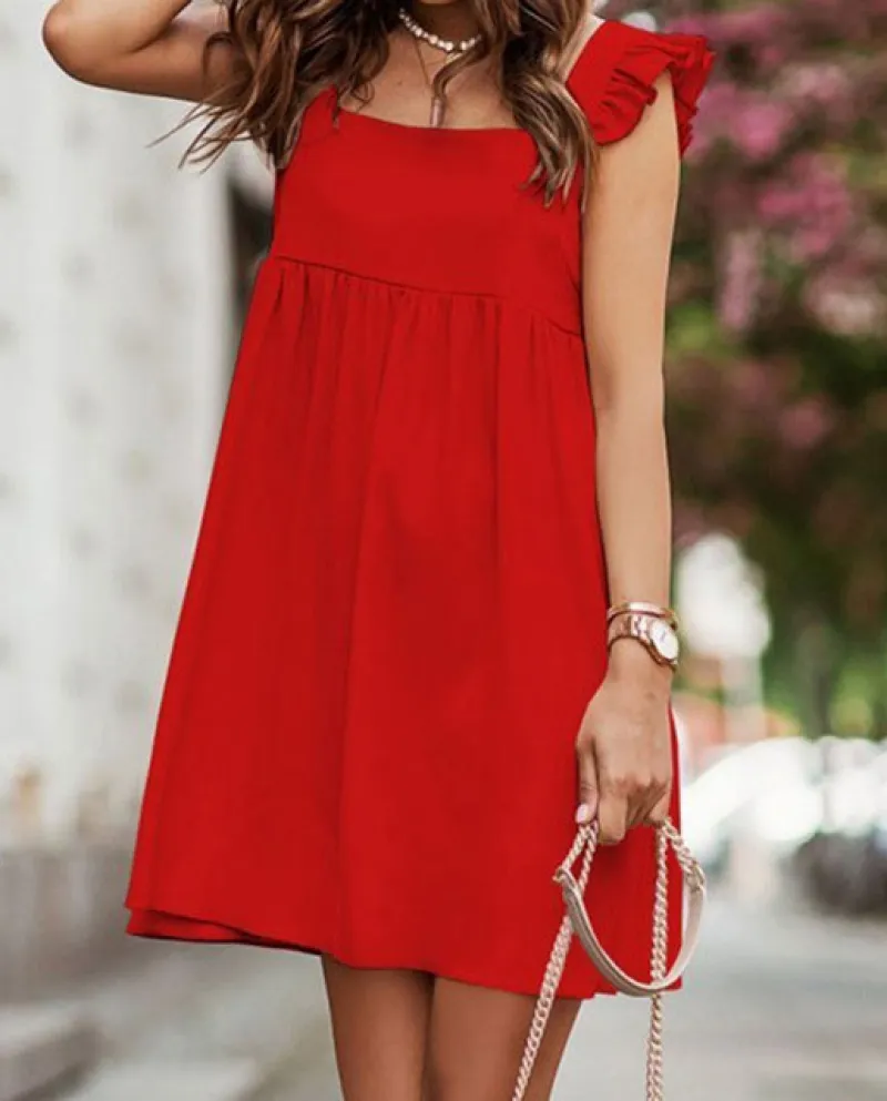 2022 Delle Signore Solido Scollo Quadrato Abito Senza Maniche Increspature Cinghie Backless Delle Donne Mini Vestito Elegante Al