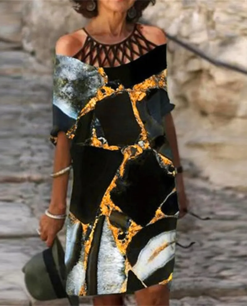 2022 Vestito Da Estate Delle Donne Con Scollo A V Scava Fuori Manica Corta Sciolto Beach Homewear Vestito A Trapezio Casual Como