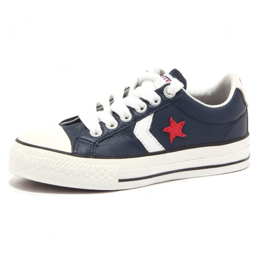 5163U sneaker pelle bimbo CONVERSE ALL STAR scarpe blu shoe kid