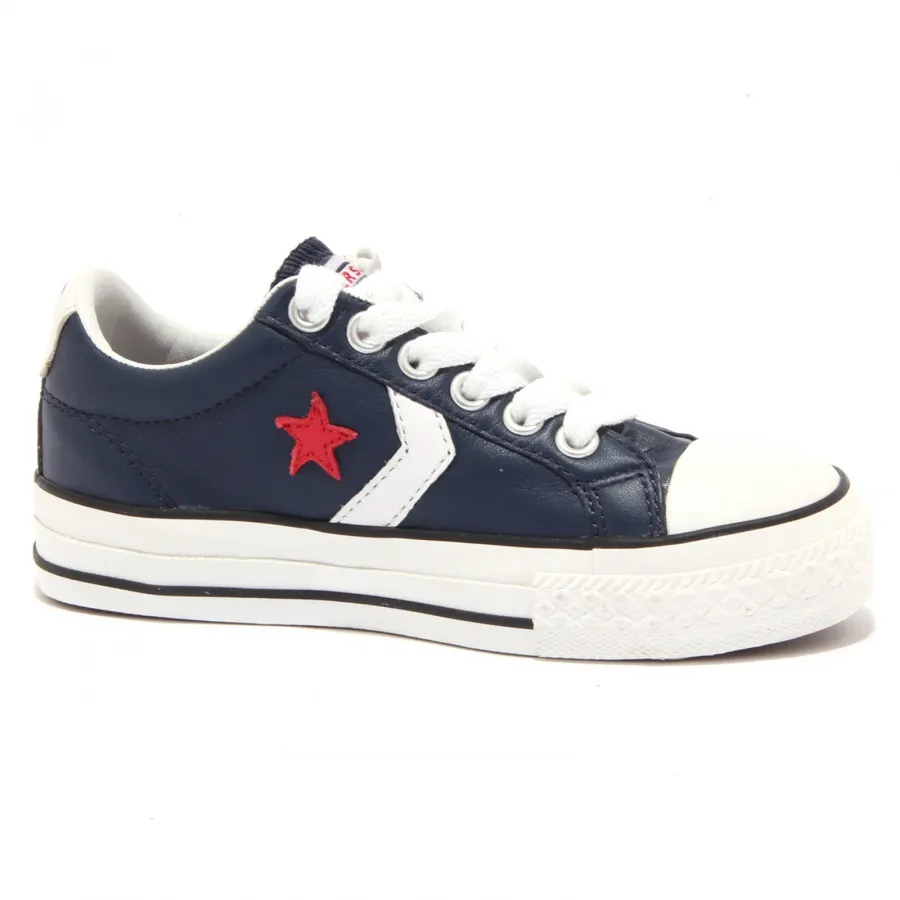 5163U sneaker pelle bimbo CONVERSE ALL STAR scarpe blu shoe kid
