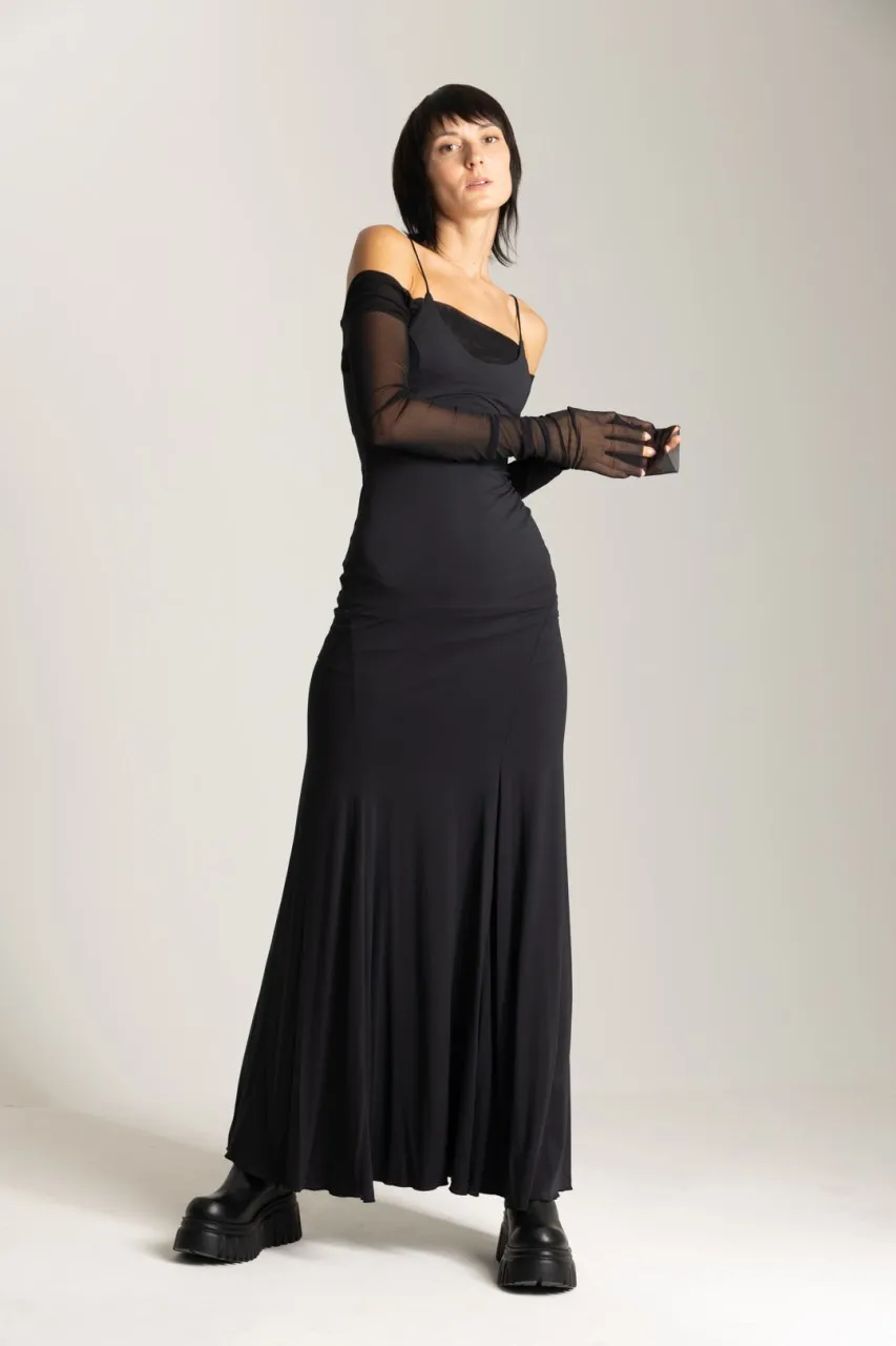 Abito con inserti in tulle Nero