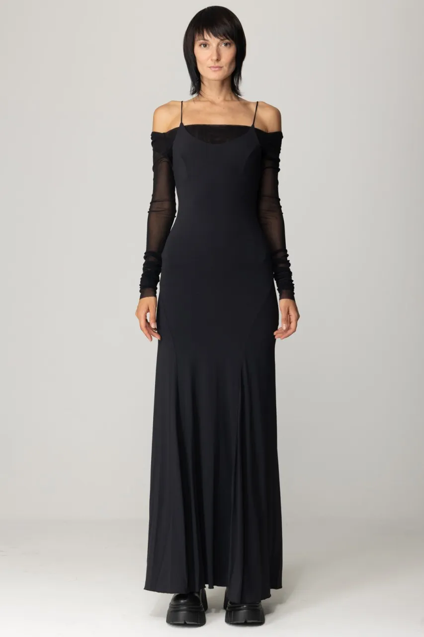 Abito con inserti in tulle Nero