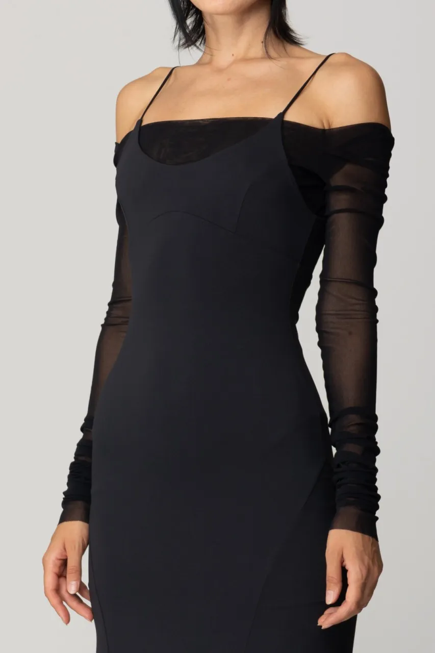 Abito con inserti in tulle Nero