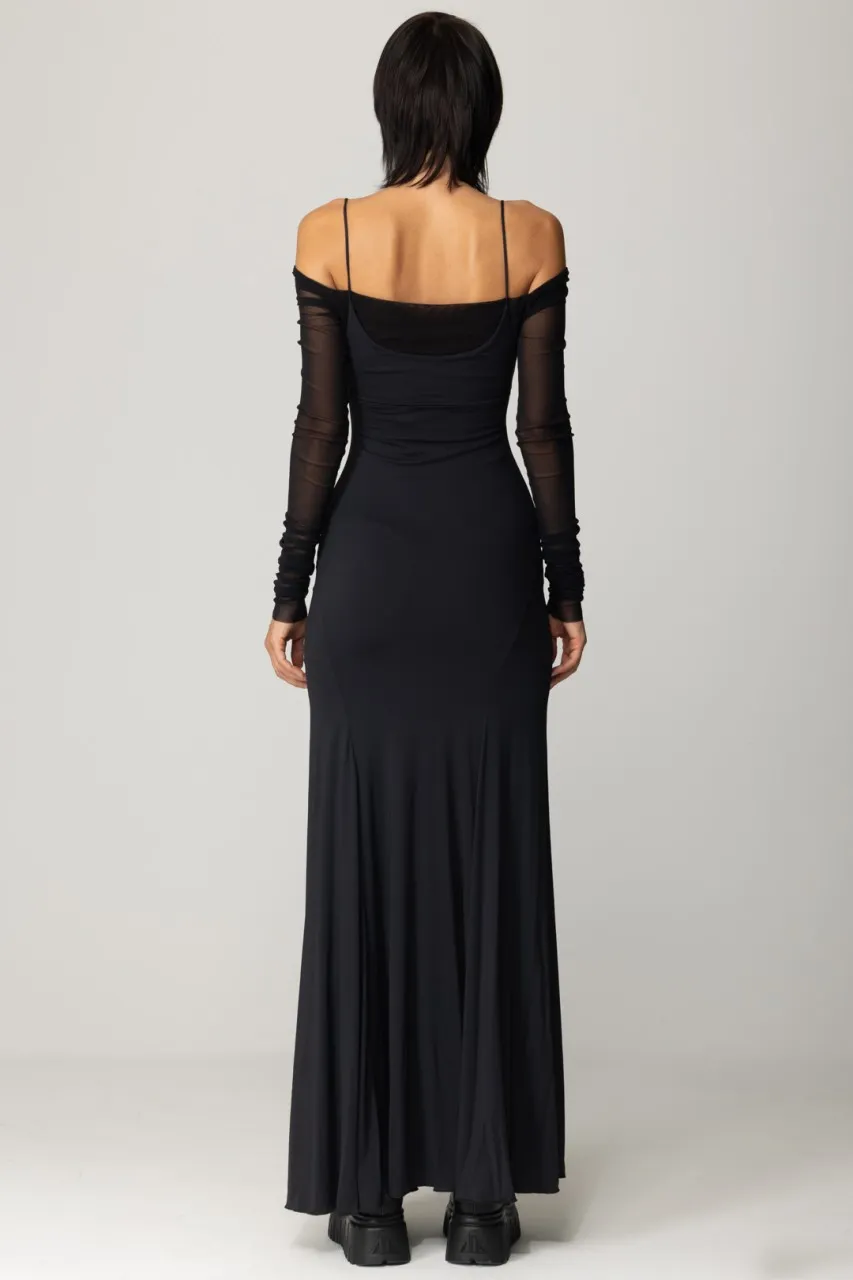 Abito con inserti in tulle Nero
