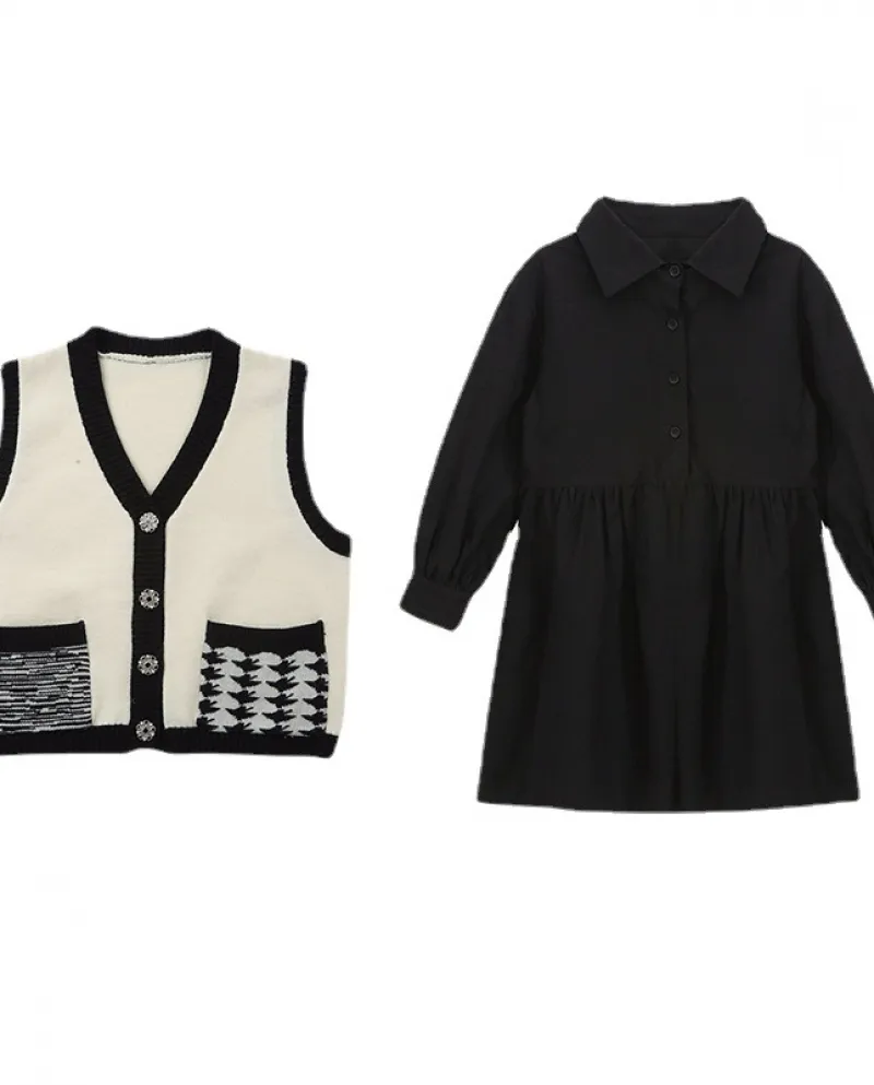 Abito da bambina retrò per bambini vestito da ragazza vestito da camicia a maniche lunghe autunno abito in due pezzi