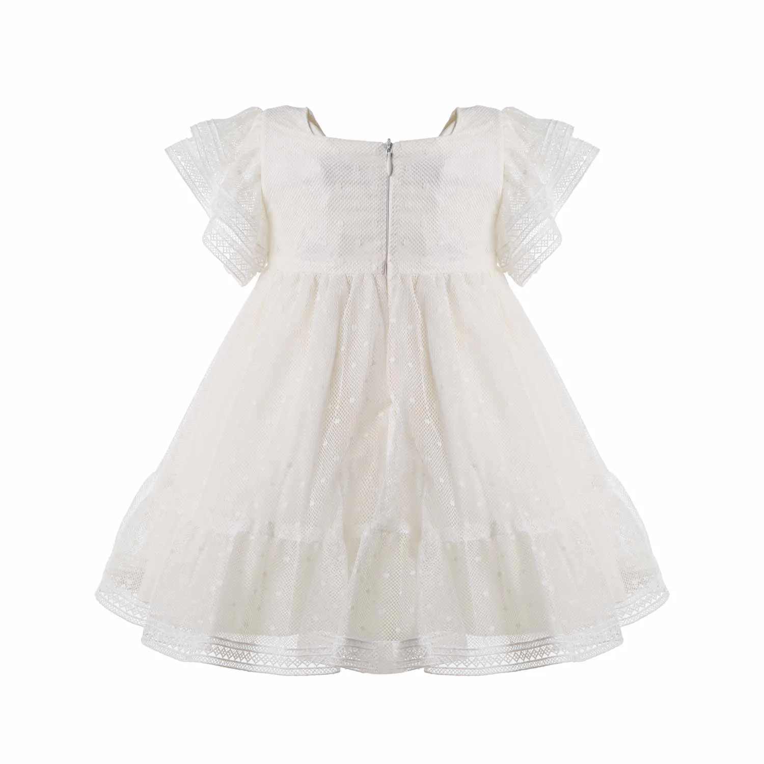 Abito Ecru In Tulle Ricamato Bimba E Neonata
