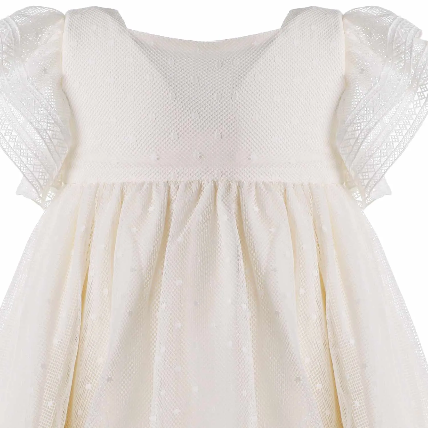 Abito Ecru In Tulle Ricamato Bimba E Neonata