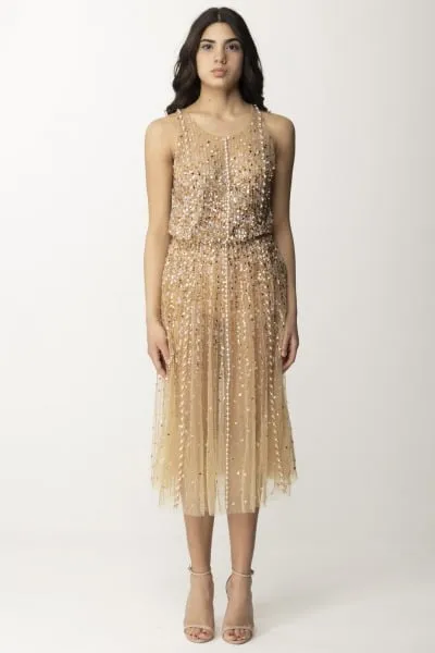 Abito midi in tulle ricamato Nudo