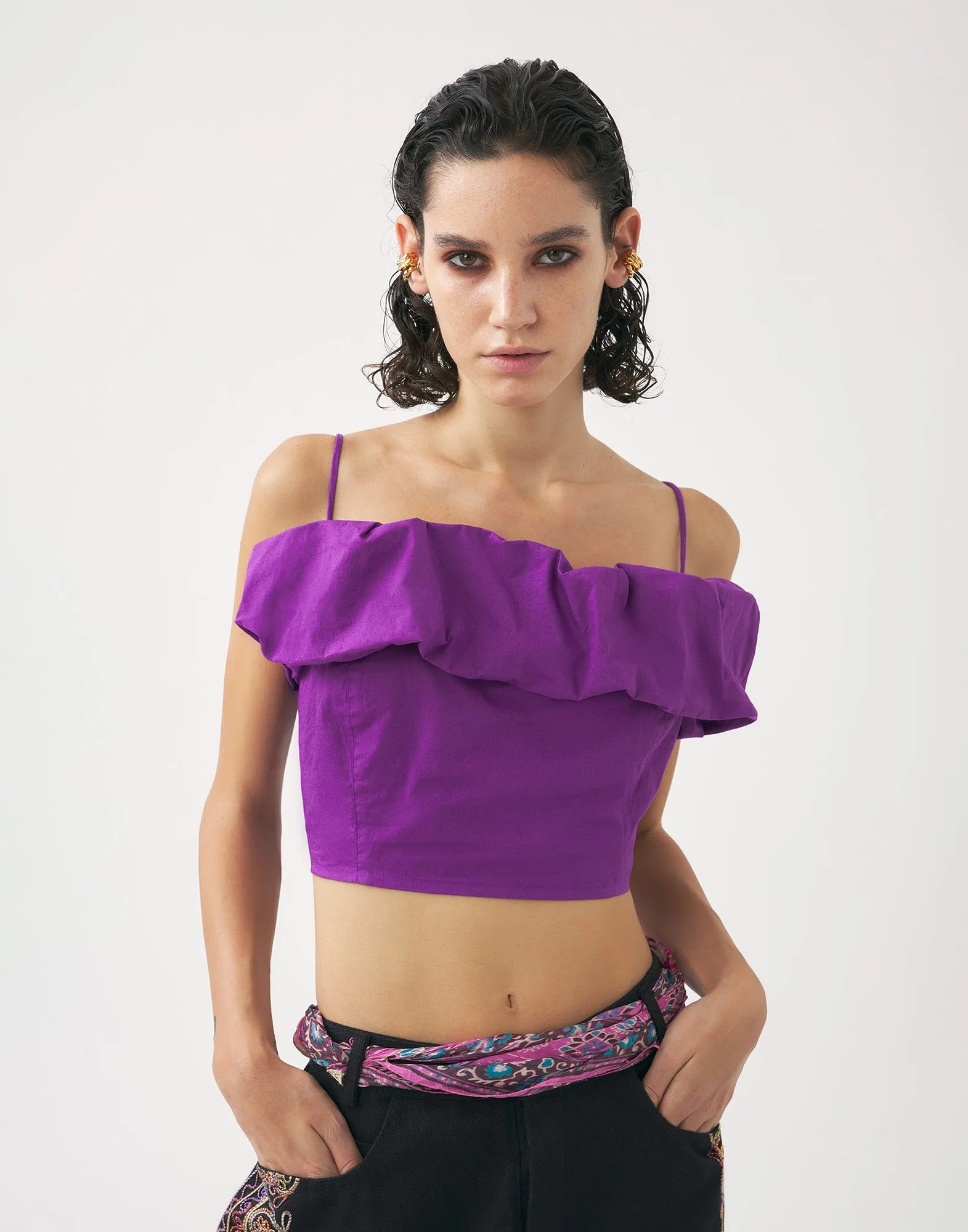 ANTIK BATIK Top Corto Spalle Scoperte Pop Purple