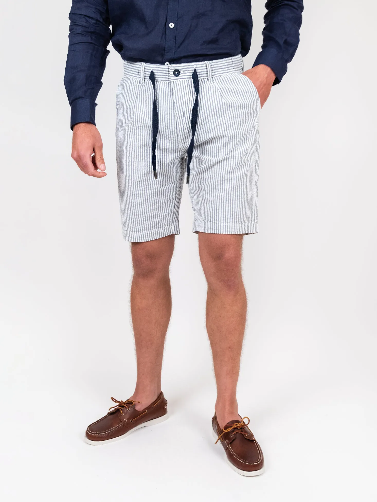 Bermuda a righe blu con coulisse