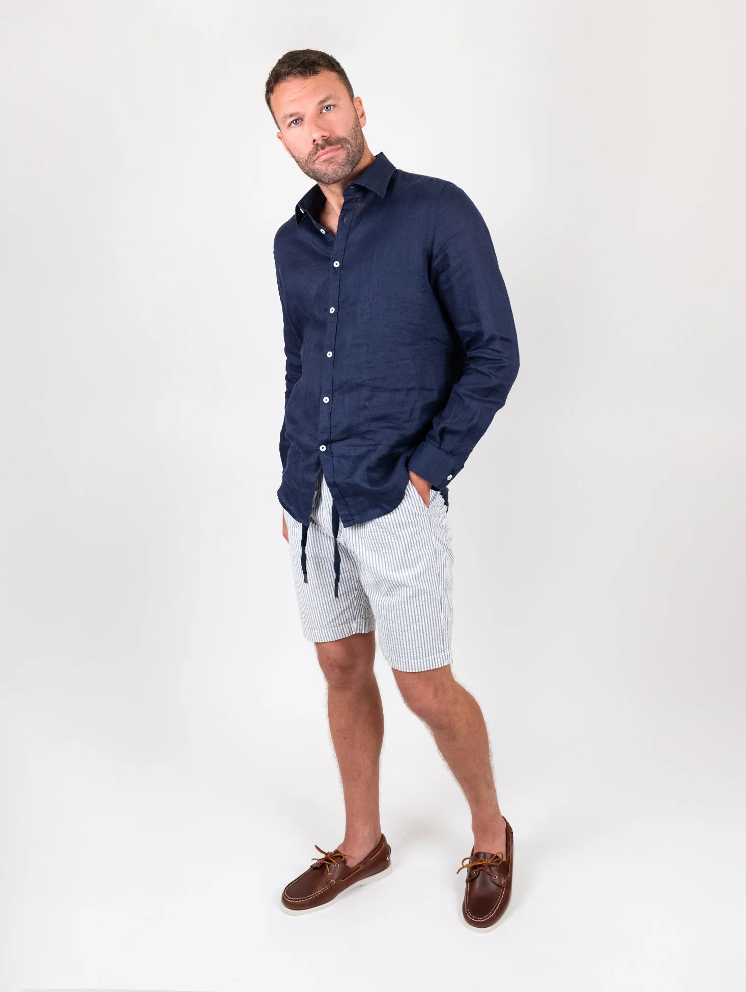 Bermuda a righe blu con coulisse