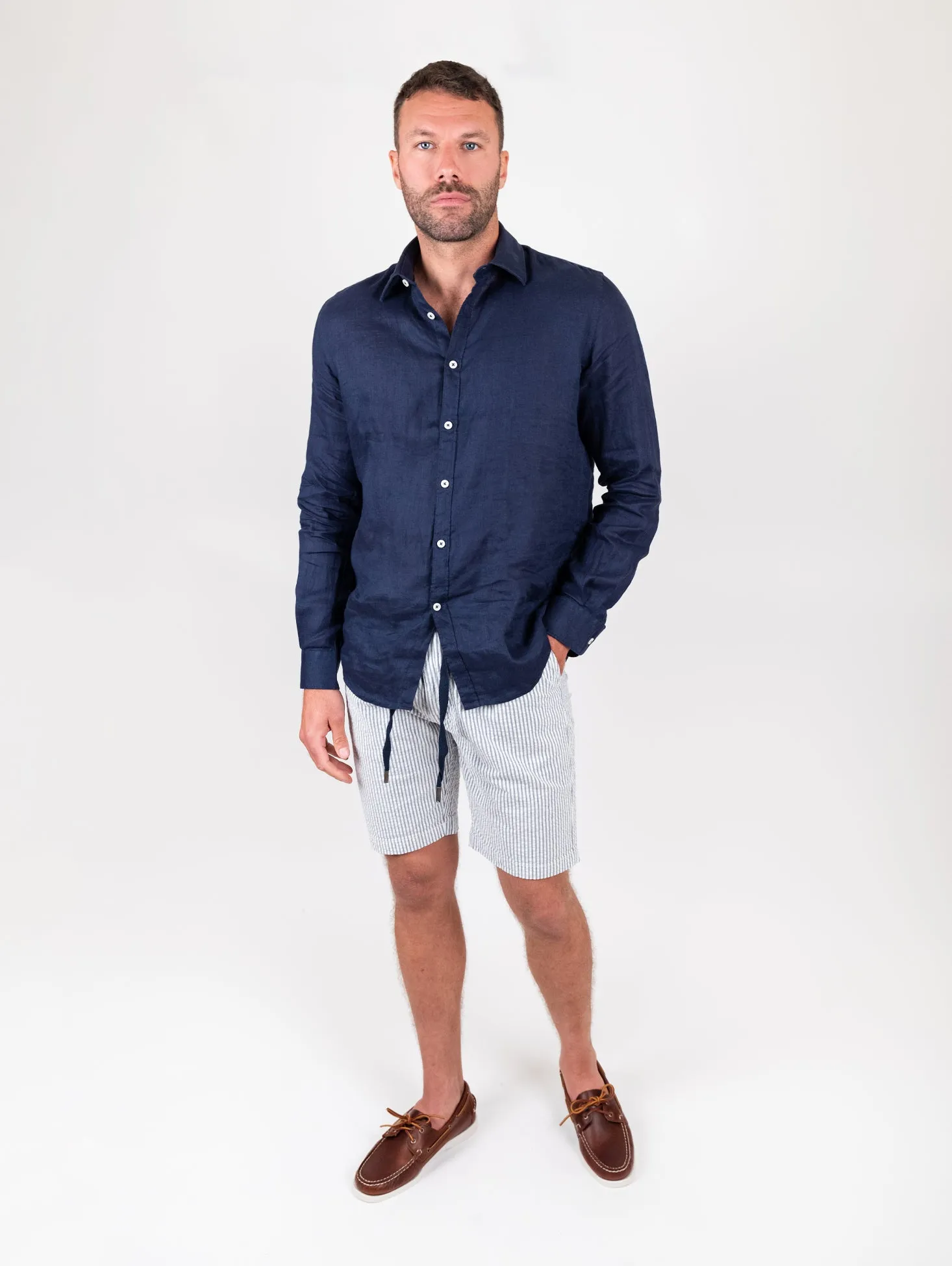 Bermuda a righe blu con coulisse