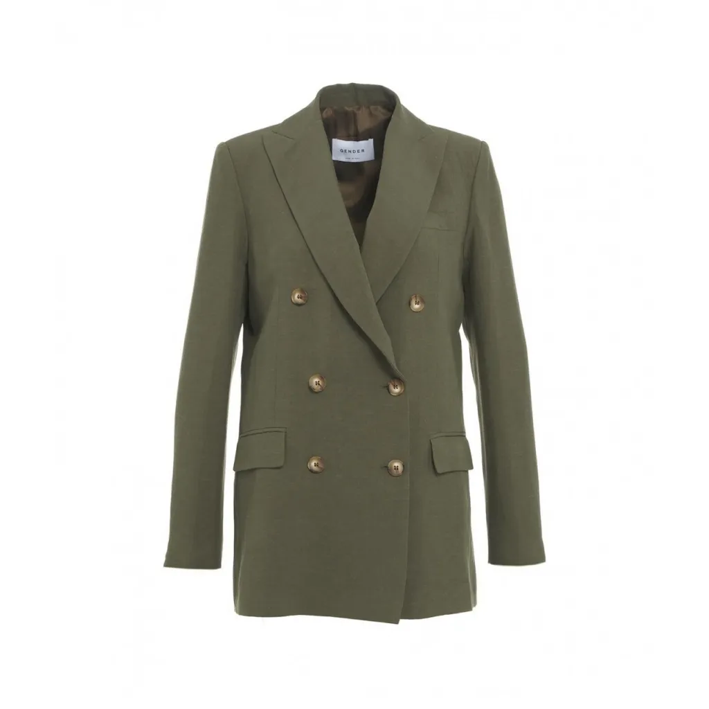 Blazer doppiopetto in misto lino verde