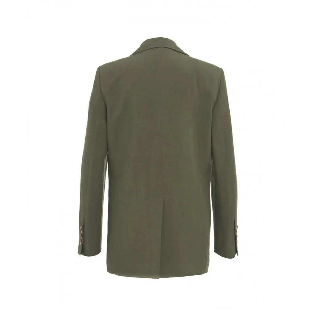 Blazer doppiopetto in misto lino verde