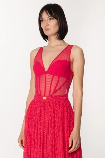 Body in tulle effetto bustier Fuxia