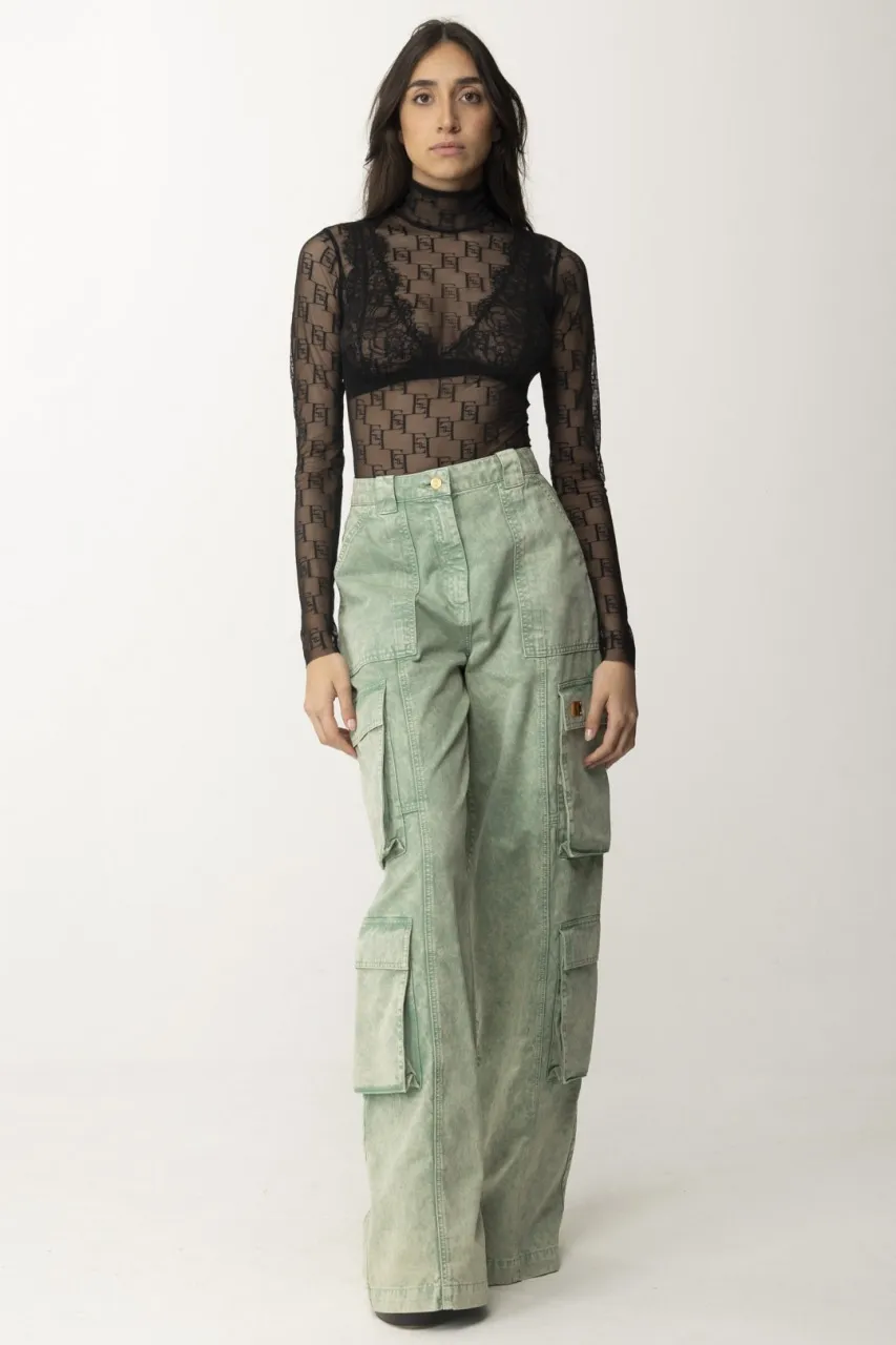 Body in tulle logato Nero