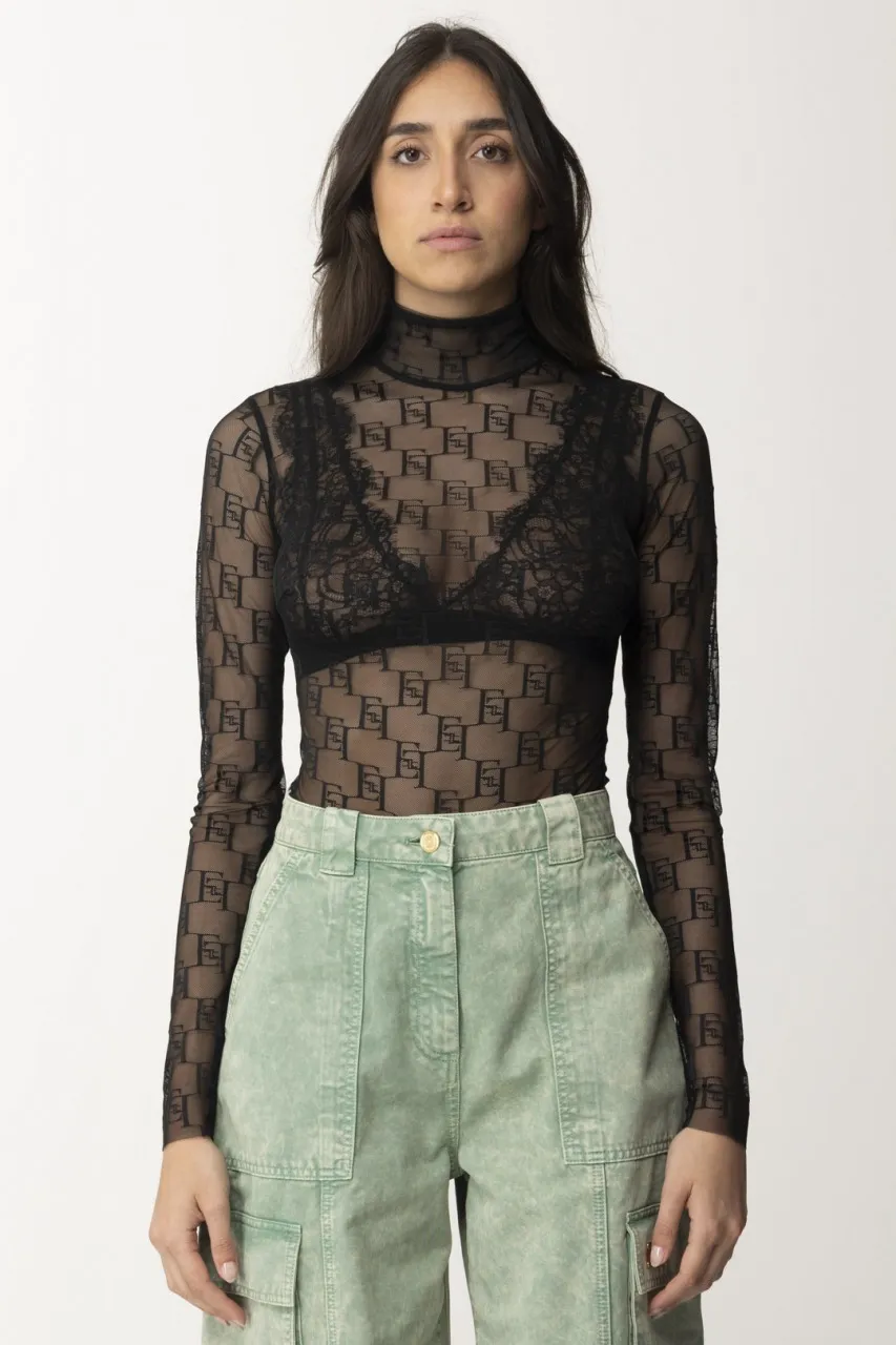 Body in tulle logato Nero