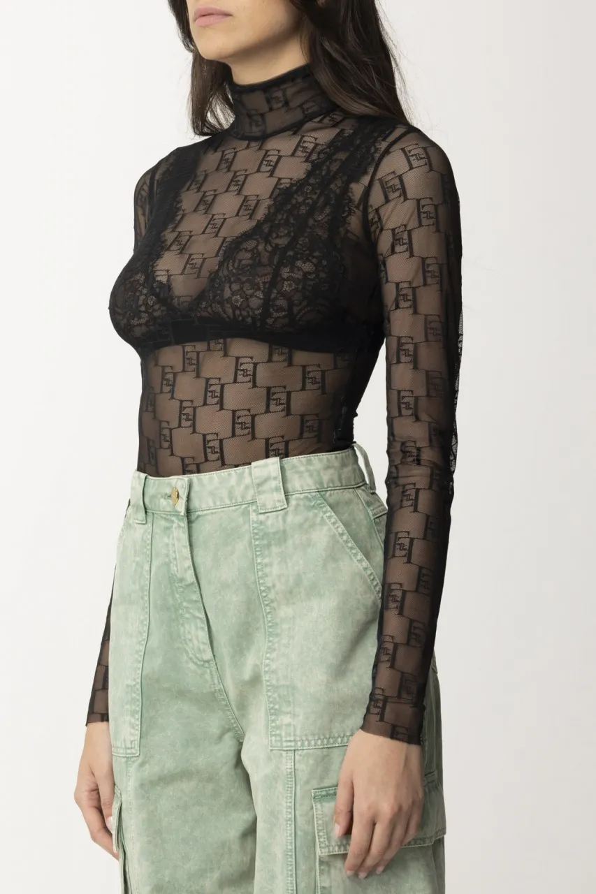 Body in tulle logato Nero