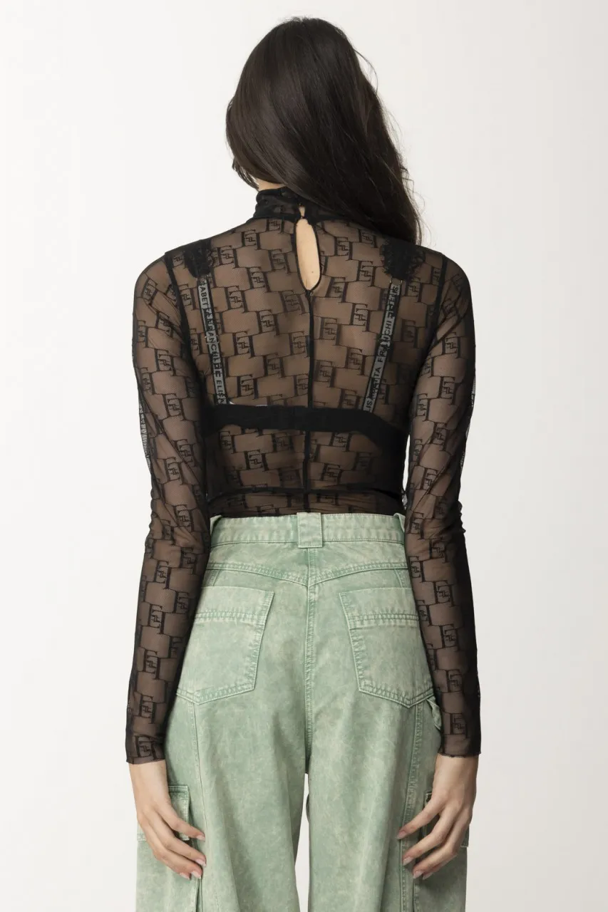 Body in tulle logato Nero