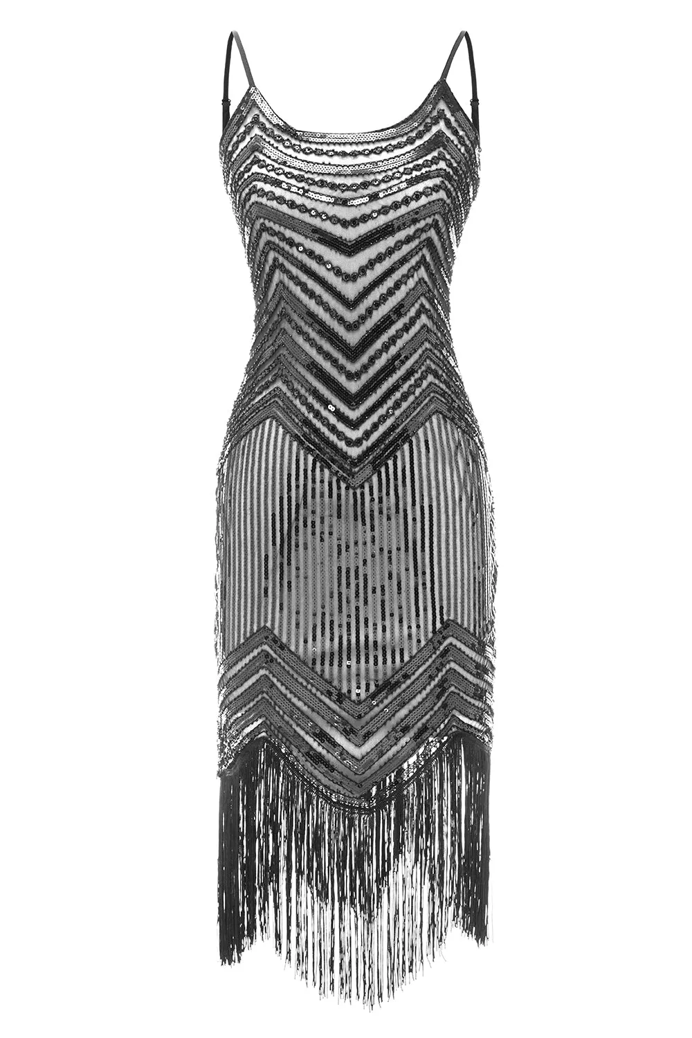 Bodycon Nero Argento Paillettes 1920s Abito