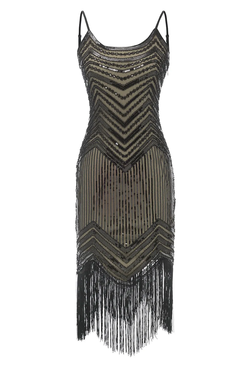 Bodycon Nero Argento Paillettes 1920s Abito