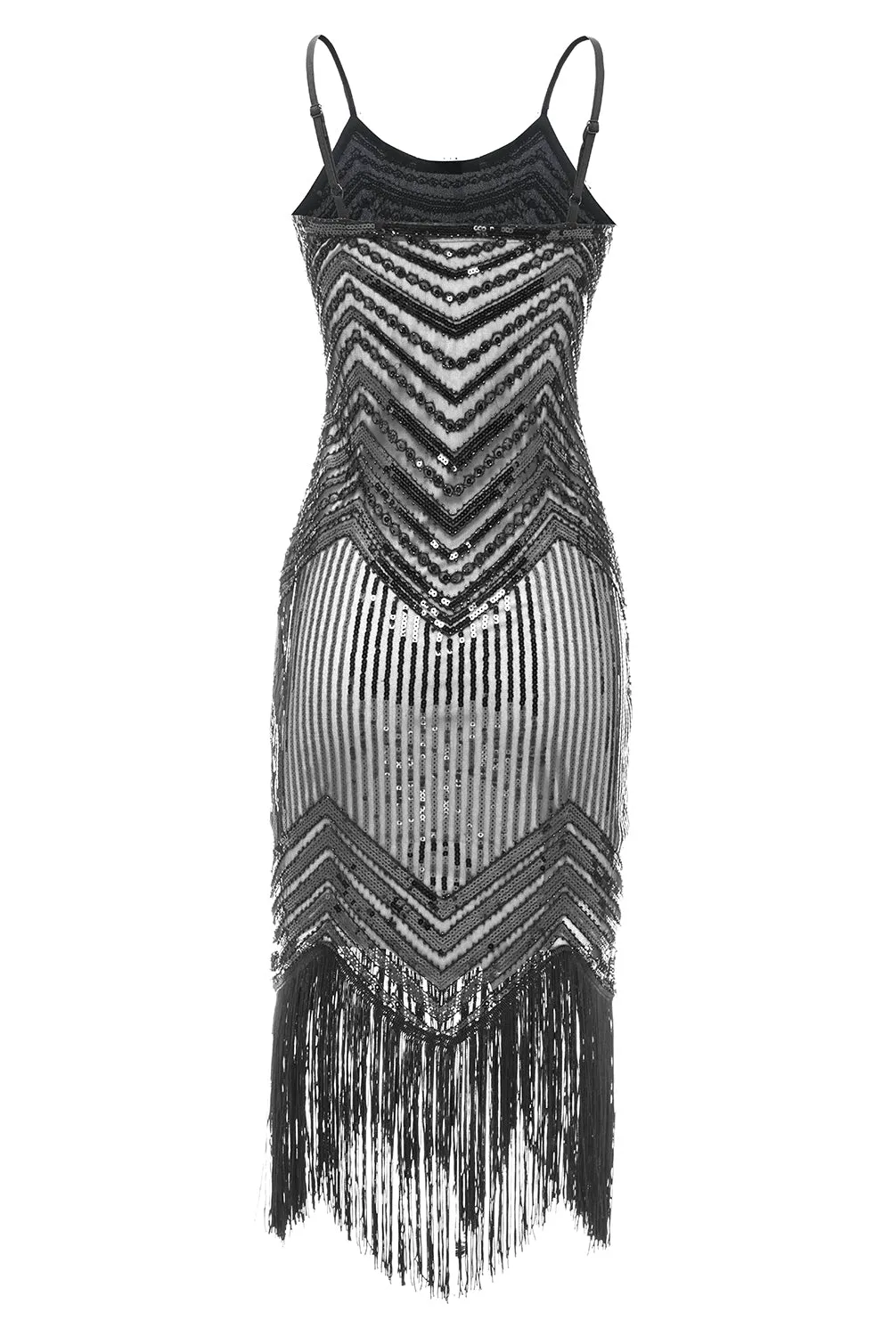 Bodycon Nero Argento Paillettes 1920s Abito