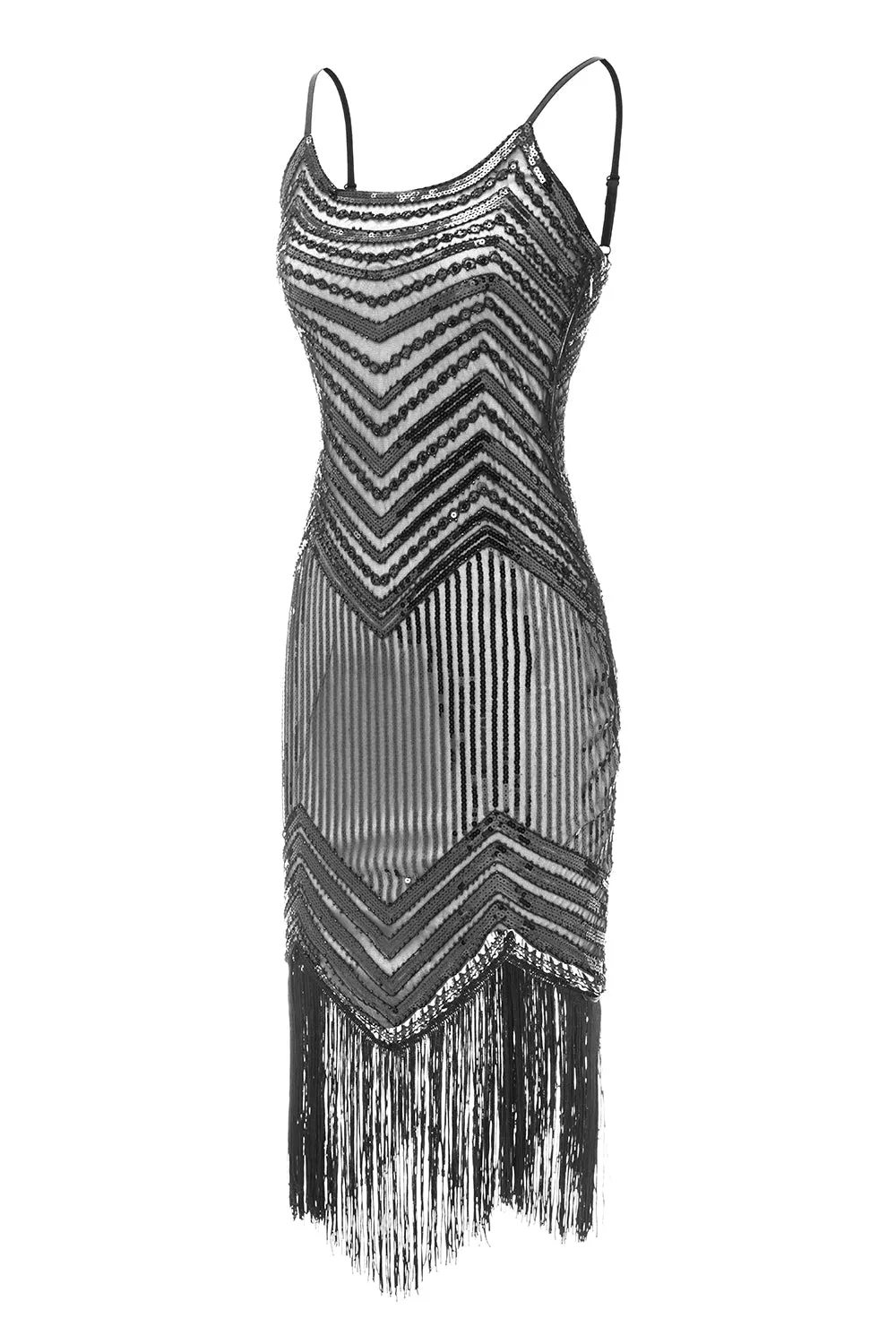 Bodycon Nero Argento Paillettes 1920s Abito