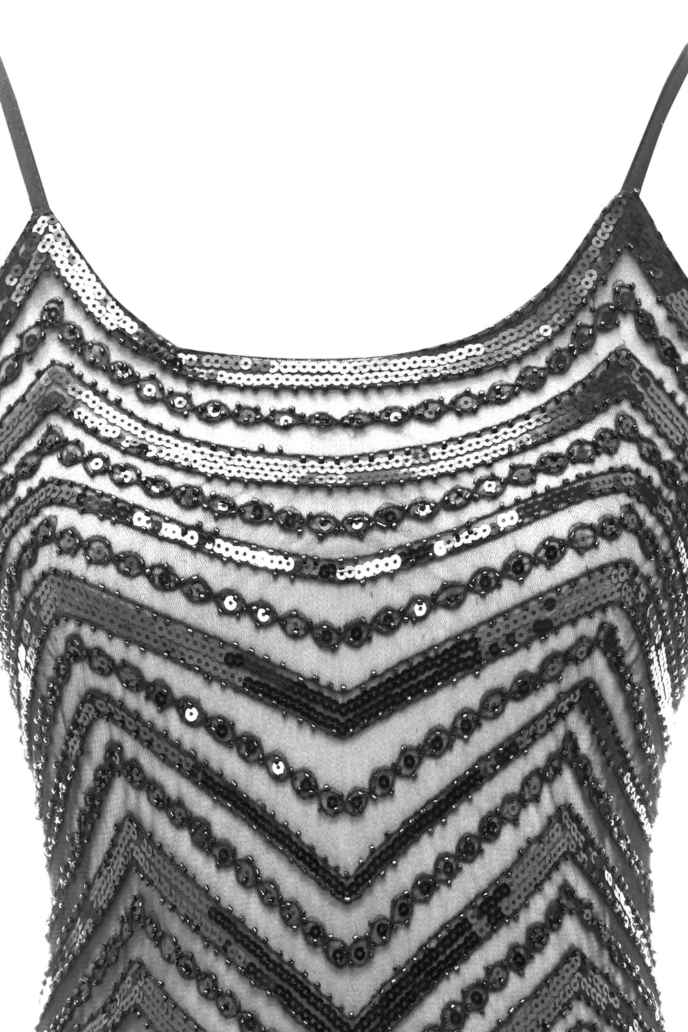 Bodycon Nero Argento Paillettes 1920s Abito