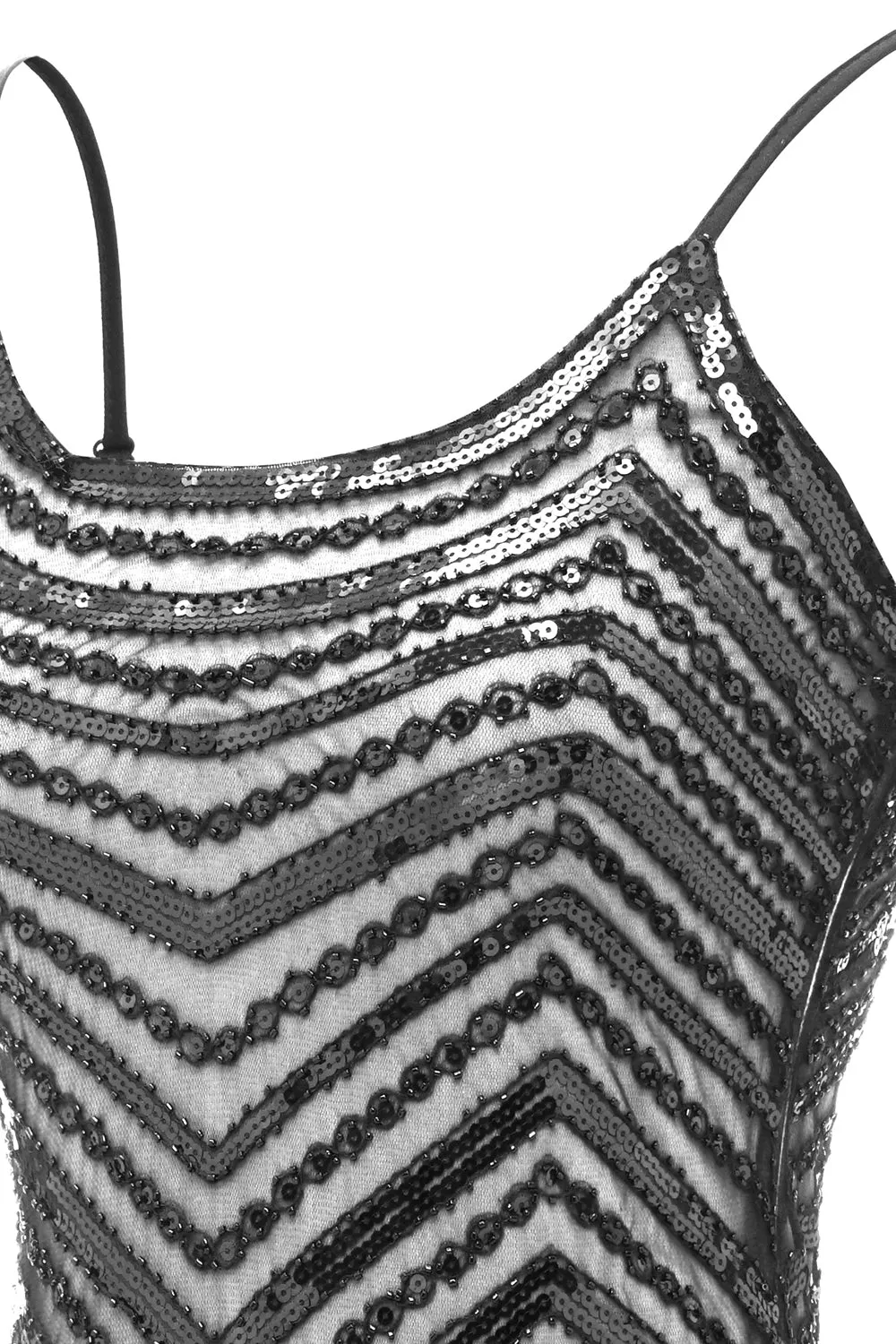 Bodycon Nero Argento Paillettes 1920s Abito