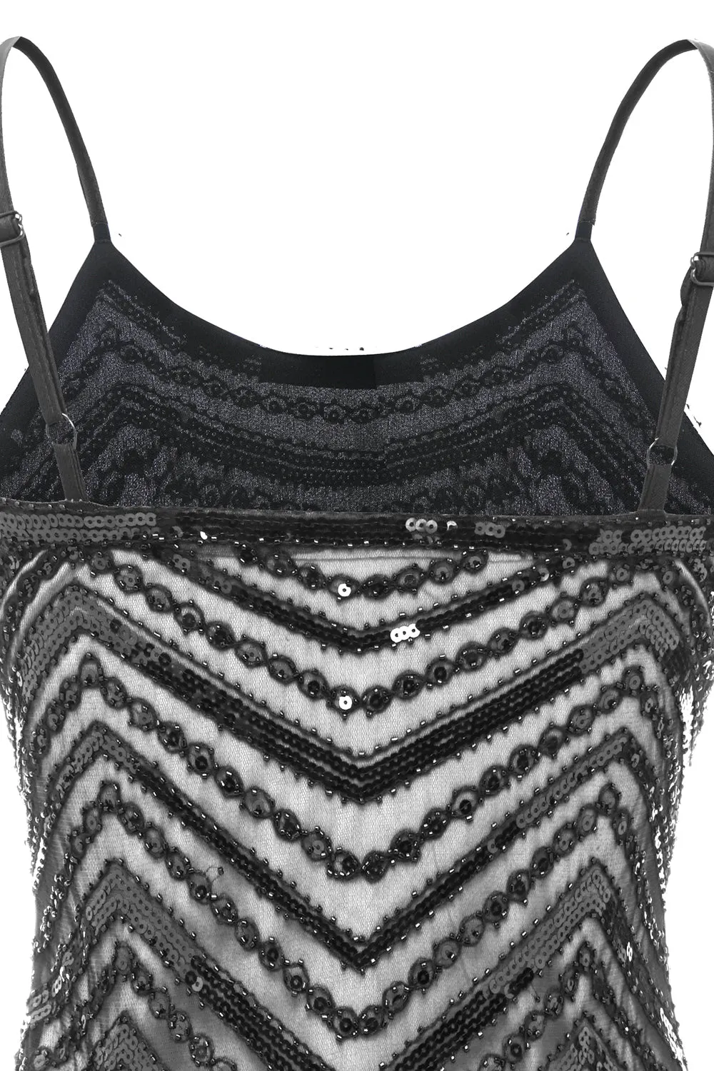 Bodycon Nero Argento Paillettes 1920s Abito