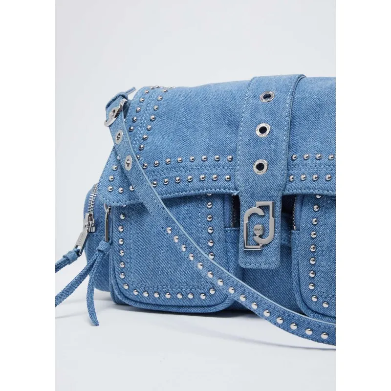 Borsa a spalla in denim con borchie