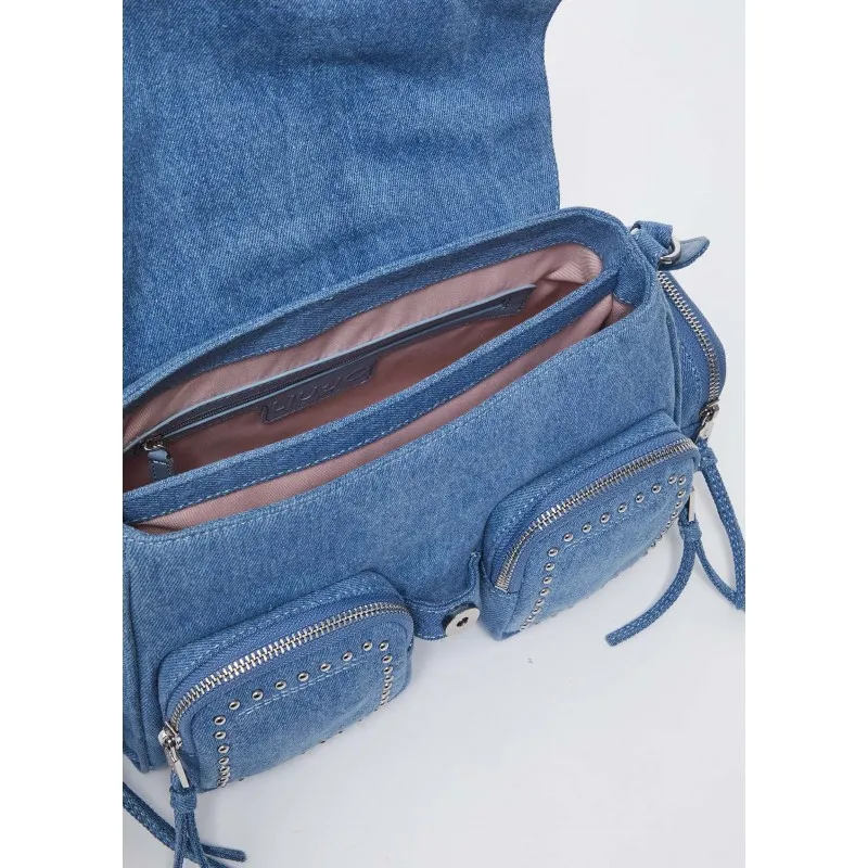 Borsa a spalla in denim con borchie