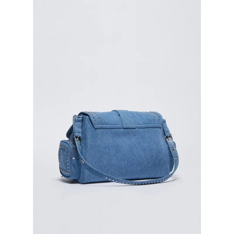 Borsa a spalla in denim con borchie