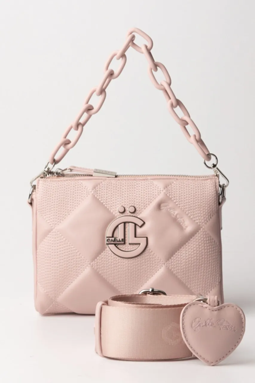Borsa a spalla mini con motivo a rombi Rosa