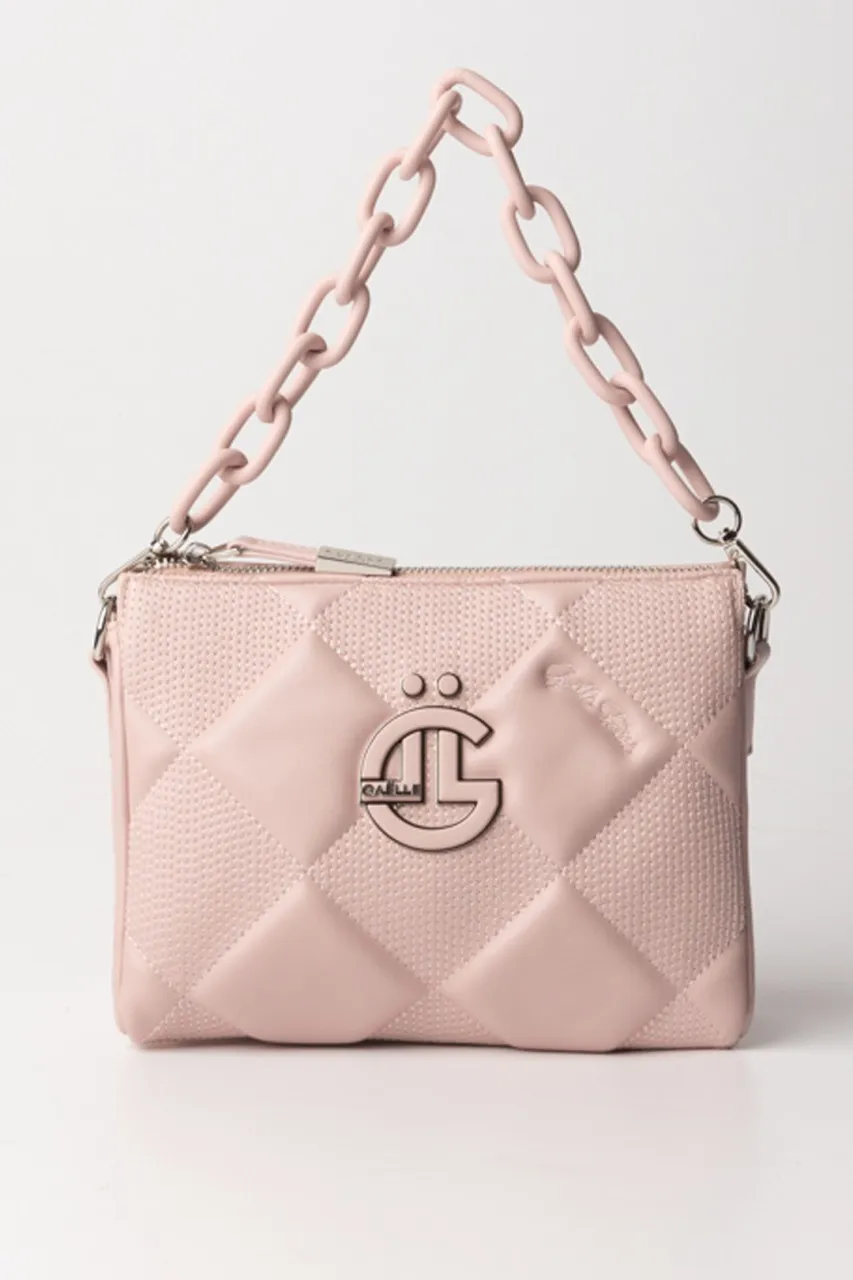 Borsa a spalla mini con motivo a rombi Rosa