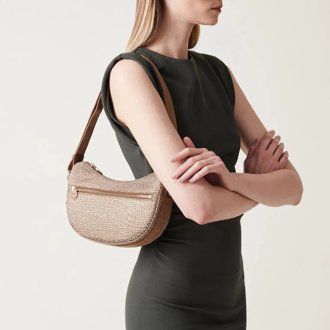 Borsa a tracolla Borbonese Luna Bag Mini beige e marrone