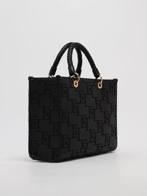Borsa donna Elisabetta Franchi tote con logo jacquard Nero