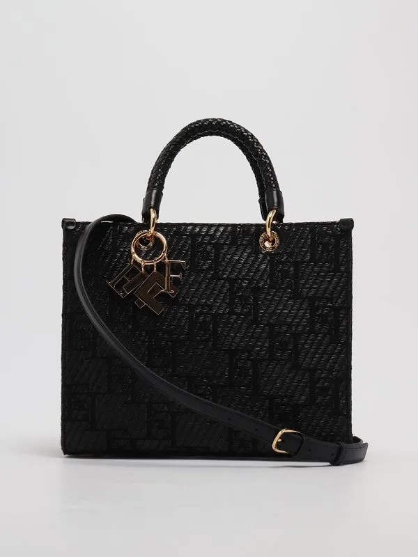 Borsa donna Elisabetta Franchi tote con logo jacquard Nero
