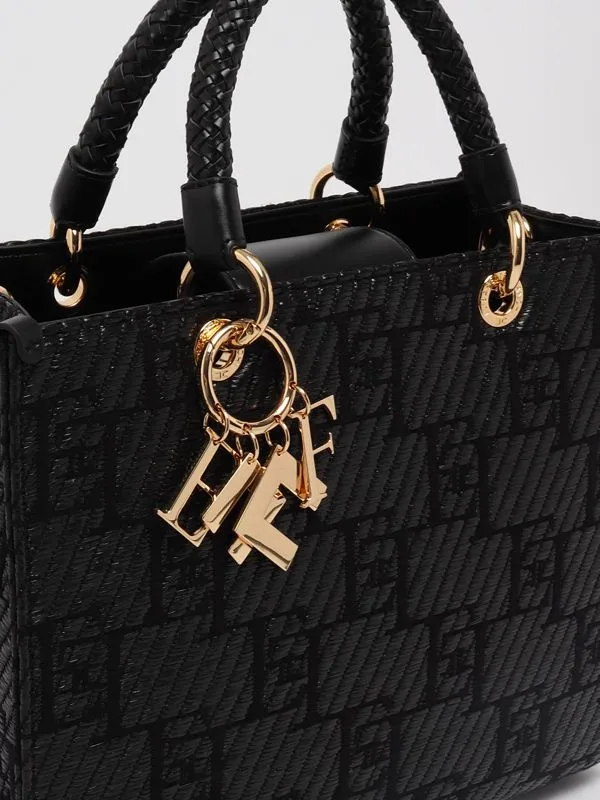 Borsa donna Elisabetta Franchi tote con logo jacquard Nero