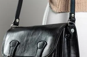 Borsa in pelle naturale, nera