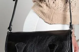 Borsa in pelle naturale, nera