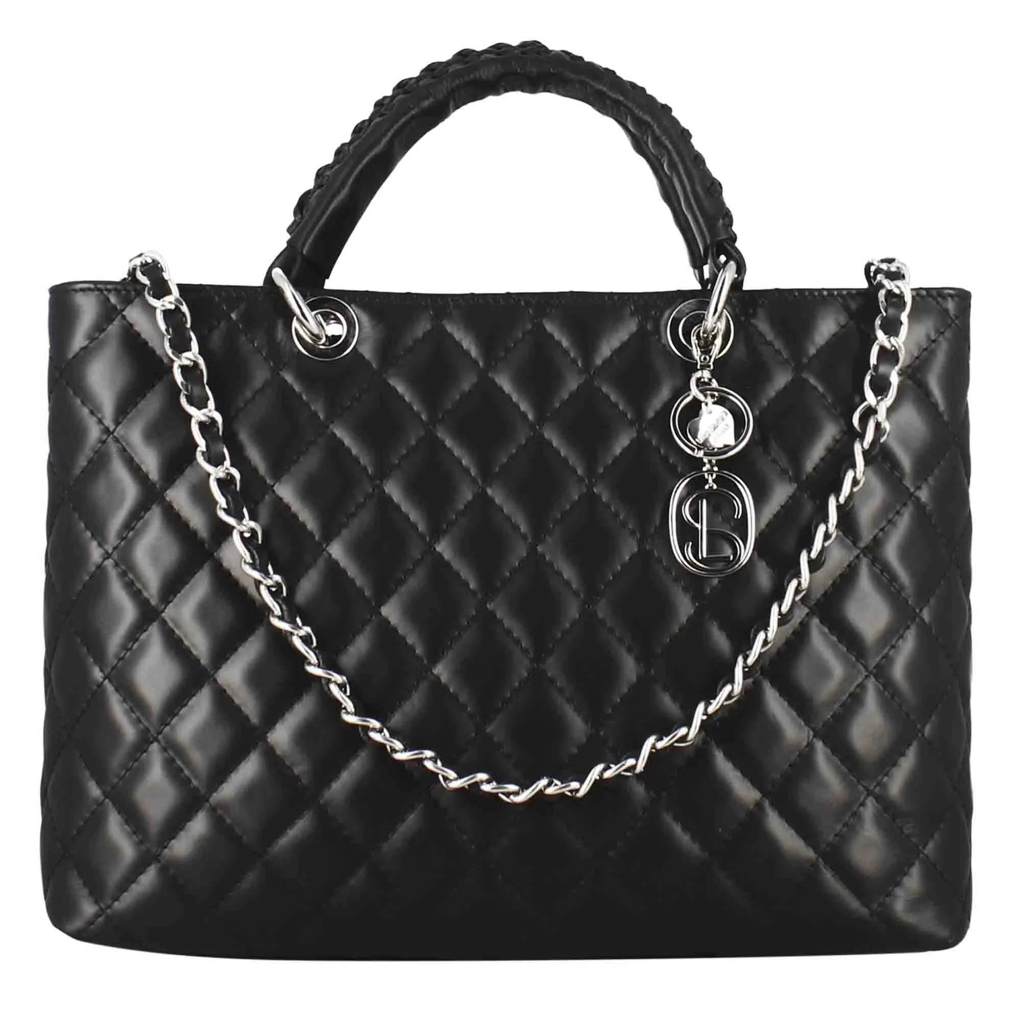 Borsa shopper Vanity con tracolla in pelle trapuntata colore nero
