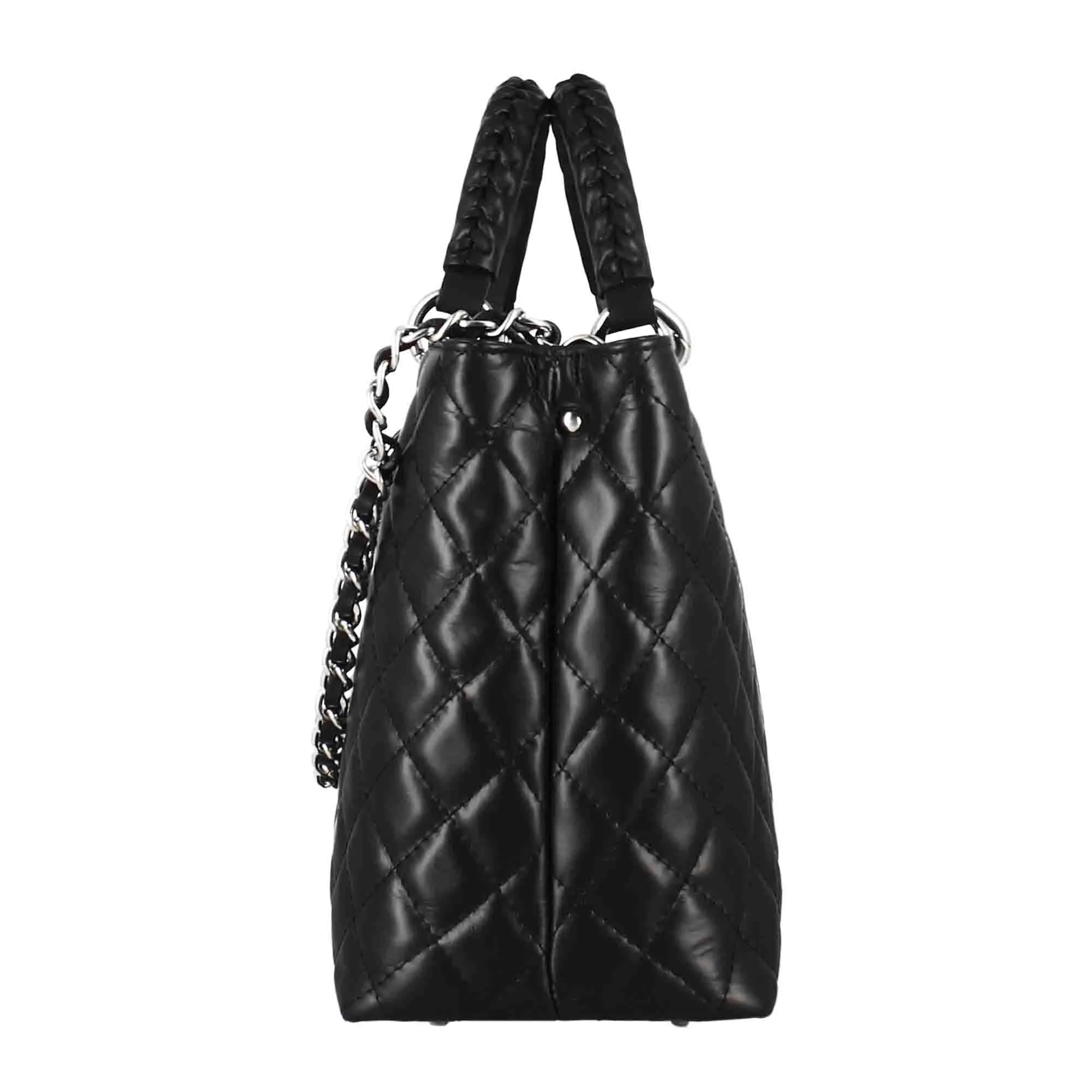Borsa shopper Vanity con tracolla in pelle trapuntata colore nero