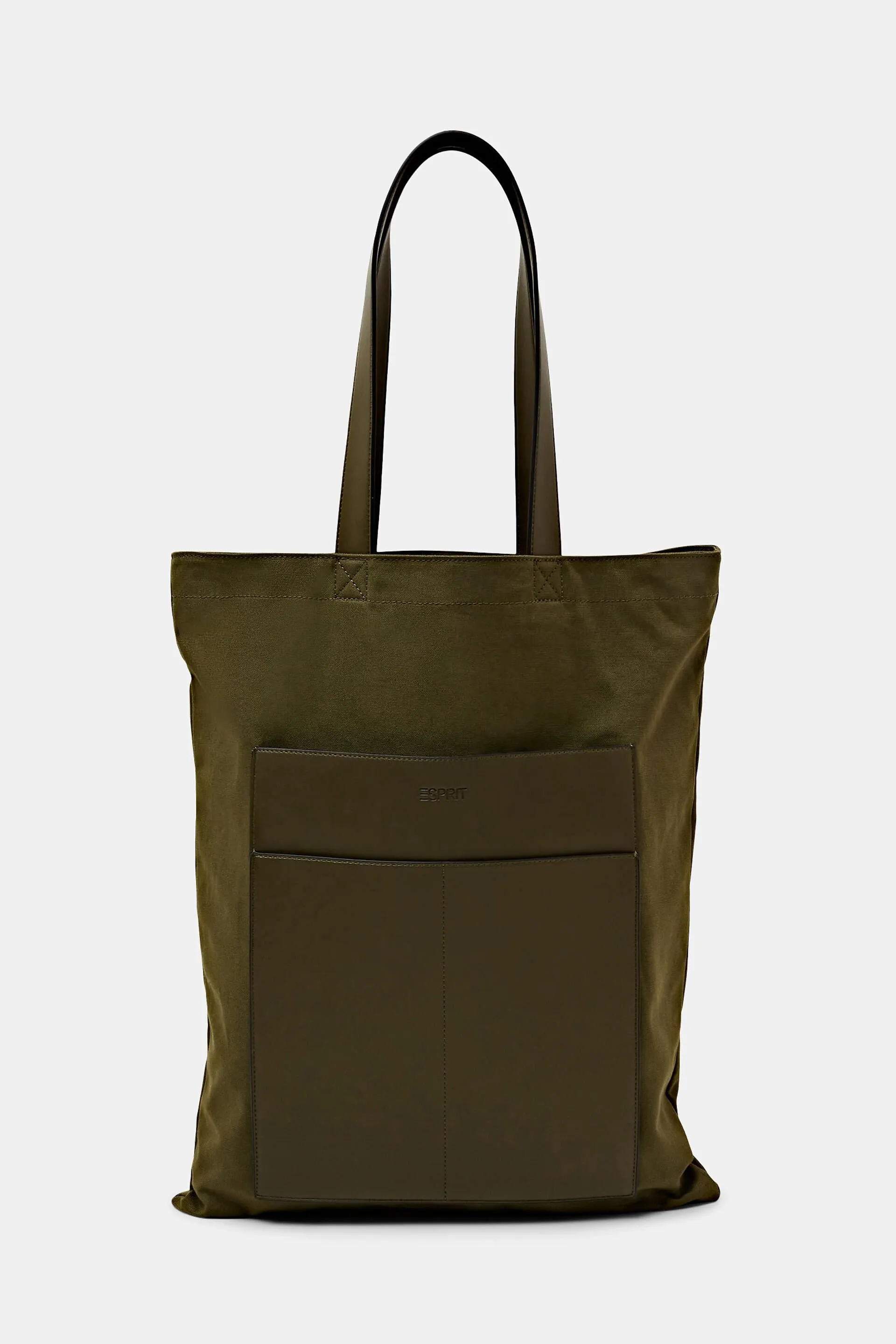 Borsa tote in tela di cotone con bordo in pelle vegana