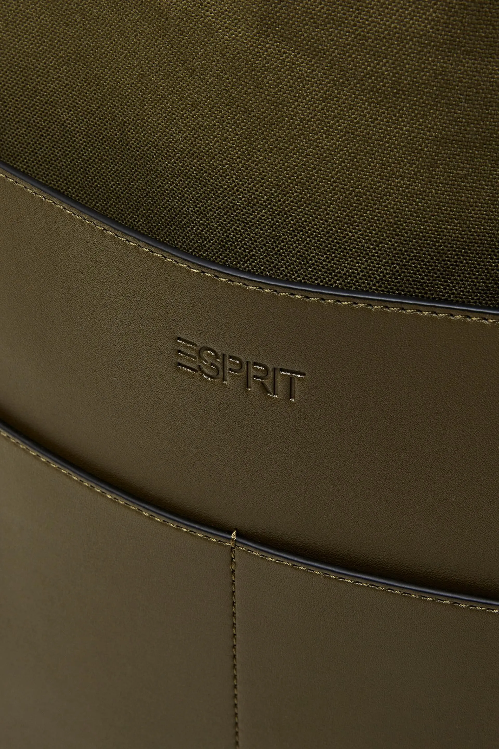 Borsa tote in tela di cotone con bordo in pelle vegana