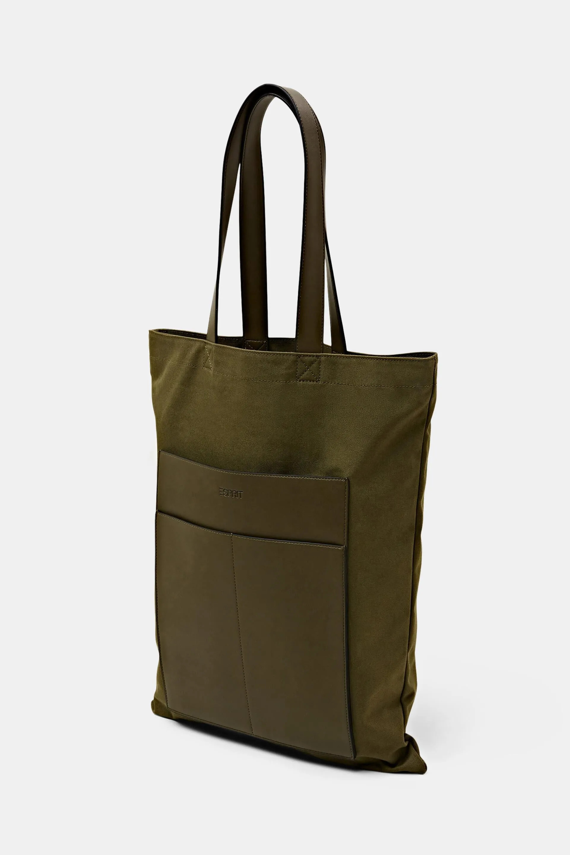 Borsa tote in tela di cotone con bordo in pelle vegana