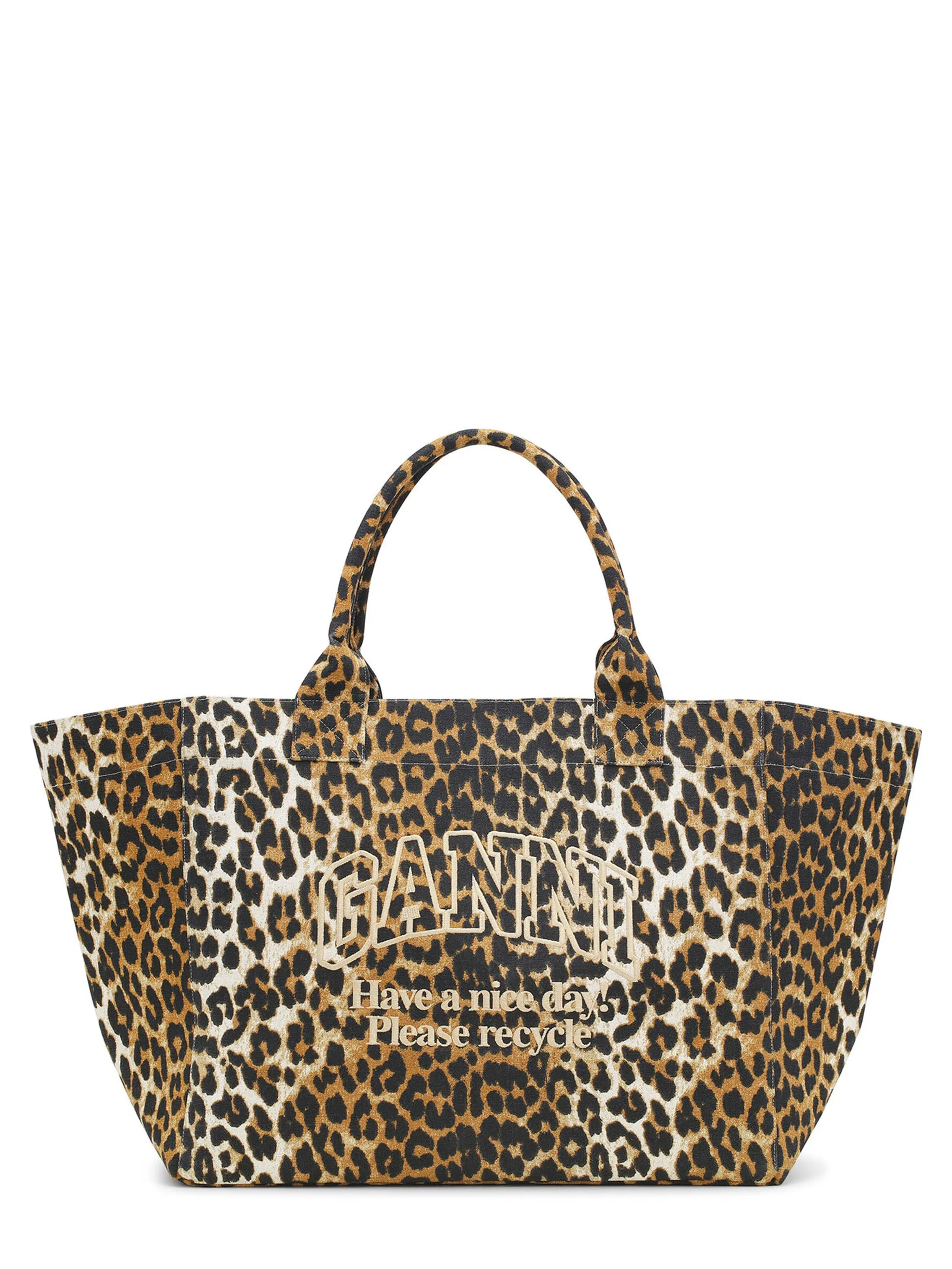 Borsa tote oversize in tela leopardata