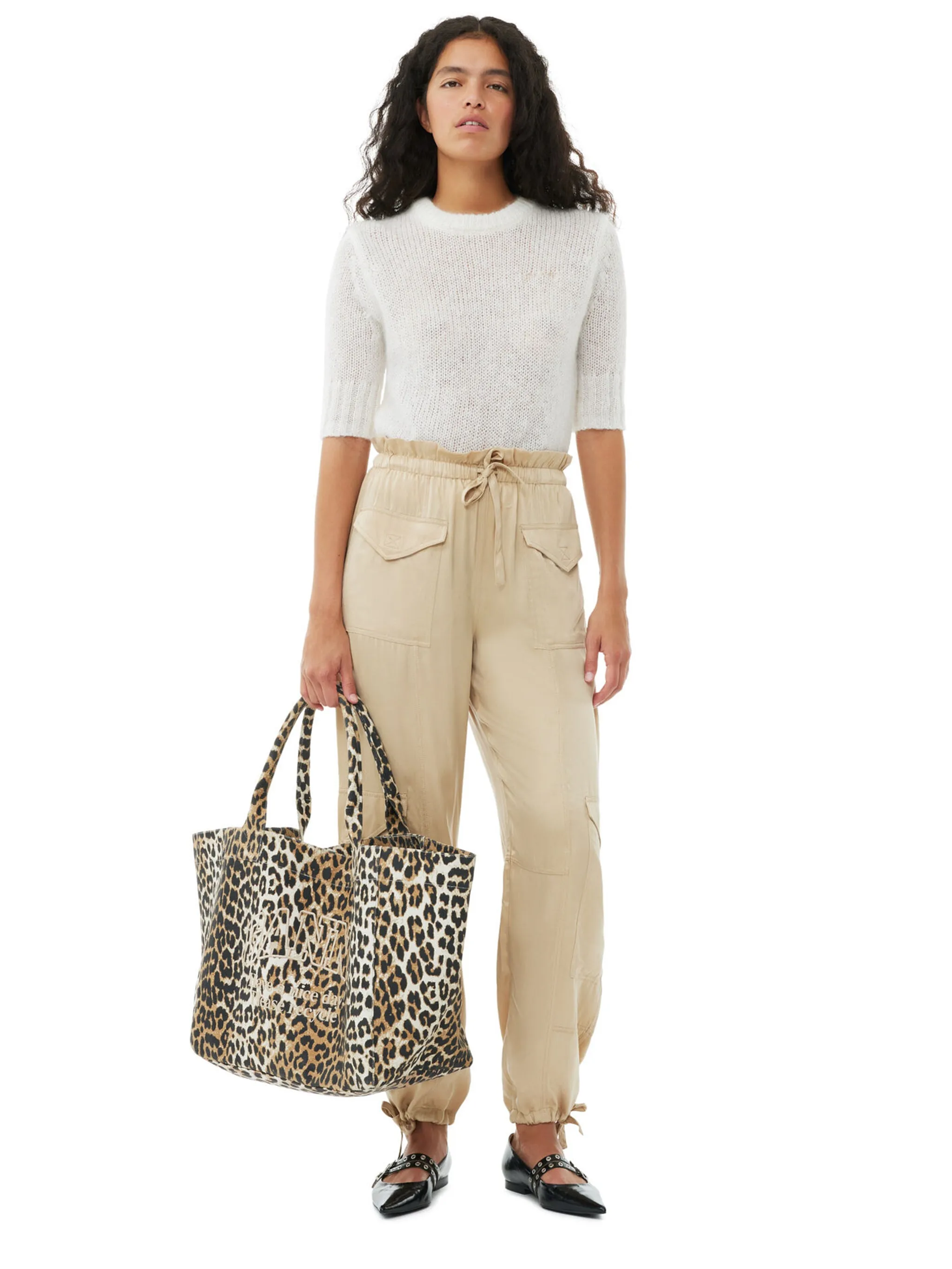 Borsa tote oversize in tela leopardata