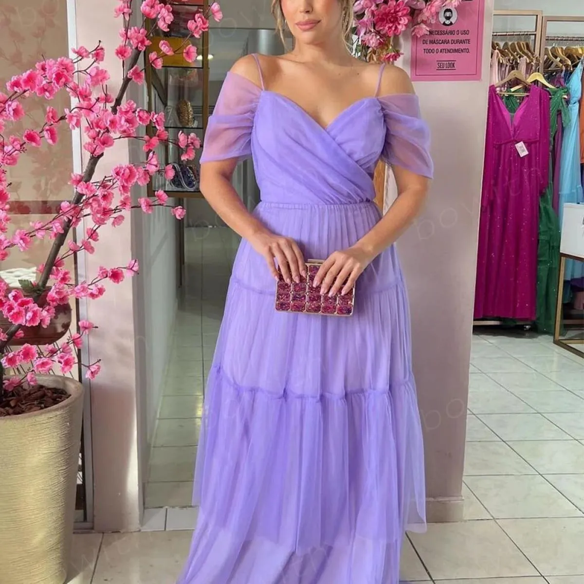 Bowith Abiti da festa con spalle scoperte Abiti da sera in tulle da donna Lunghi di lusso 2023 Abiti da celebrità con linea A Pr