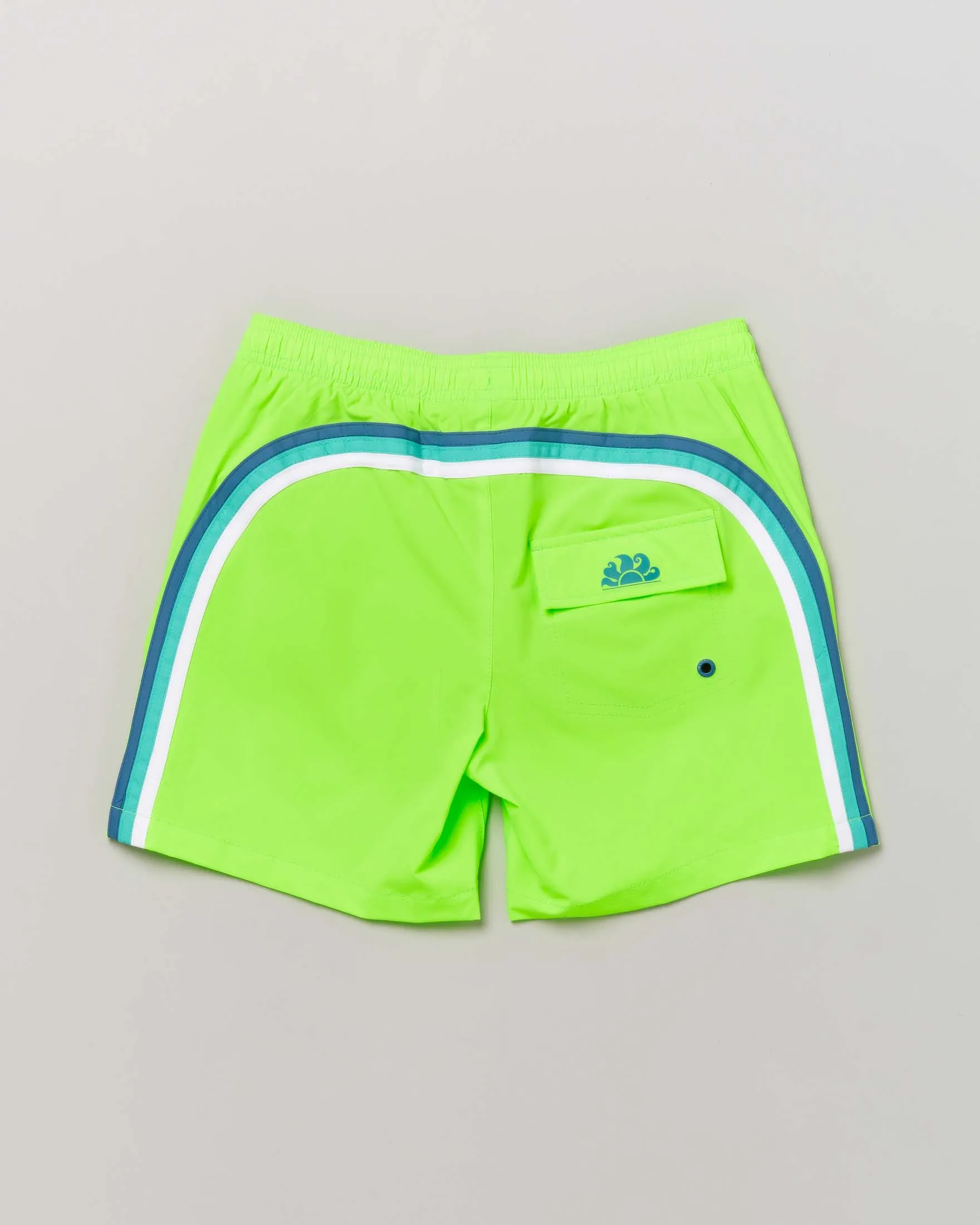 Boxer mare verde fluo in tessuto stretch con arcobaleno petrolio bianco e blu 10-16 anni